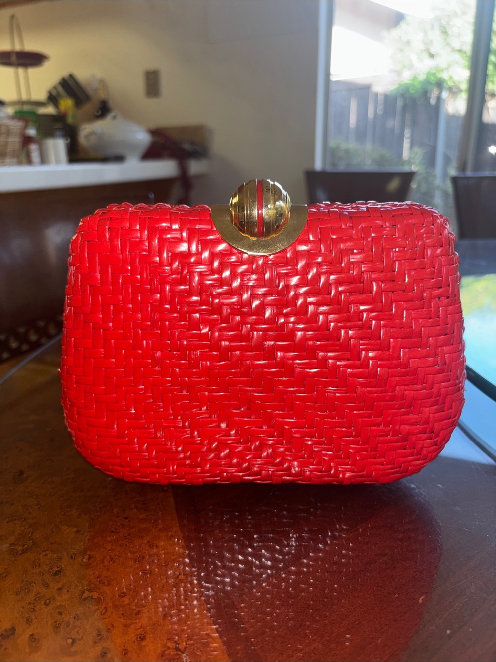 Rodo Italy Vintage Red Wicker Clutch Purse With Gold Chain - Picture 10 of 10